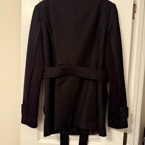 Black Express Peacoat with Belted Waist